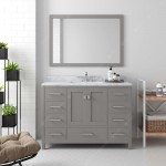 Caroline Avenue 48" Single Bath Vanity in Cashmere Gray with White Marble Top and Round Sink and Matching Mirror