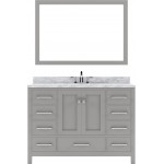 Caroline Avenue 48" Single Vanity in Cashmere Gray with White Marble Top and Round Sink with Brushed Nickel Faucet and Mirror