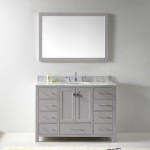 Caroline Avenue 48" Single Vanity in Cashmere Gray with White Marble Top and Round Sink with Brushed Nickel Faucet and Mirror
