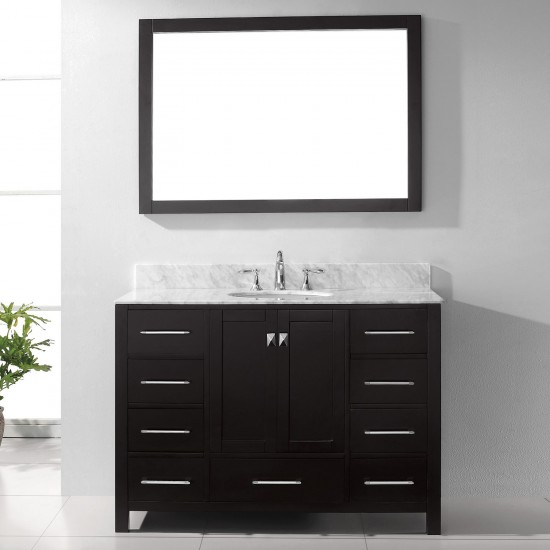 Caroline Avenue 48" Single Bath Vanity in Espresso with White Marble Top and Round Sink and Matching Mirror