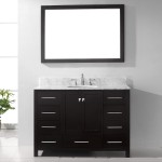 Caroline Avenue 48" Single Bath Vanity in Espresso with White Marble Top and Round Sink with Brushed Nickel Faucet and Mirror