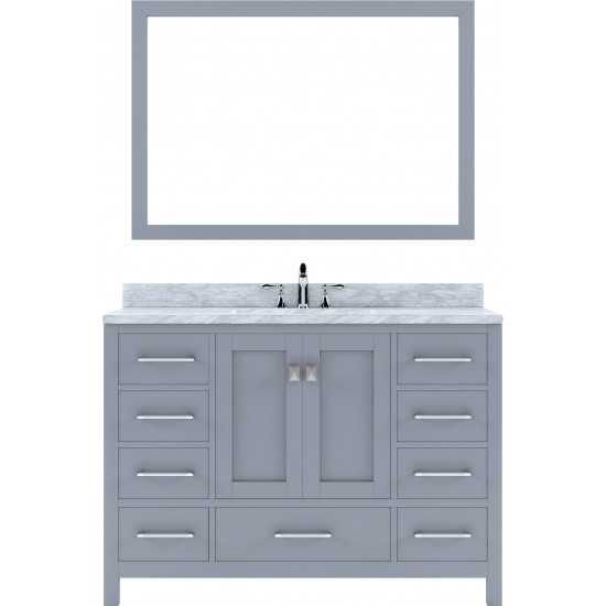 Caroline Avenue 48" Single Bath Vanity in Gray with White Marble Top and Round Sink and Matching Mirror