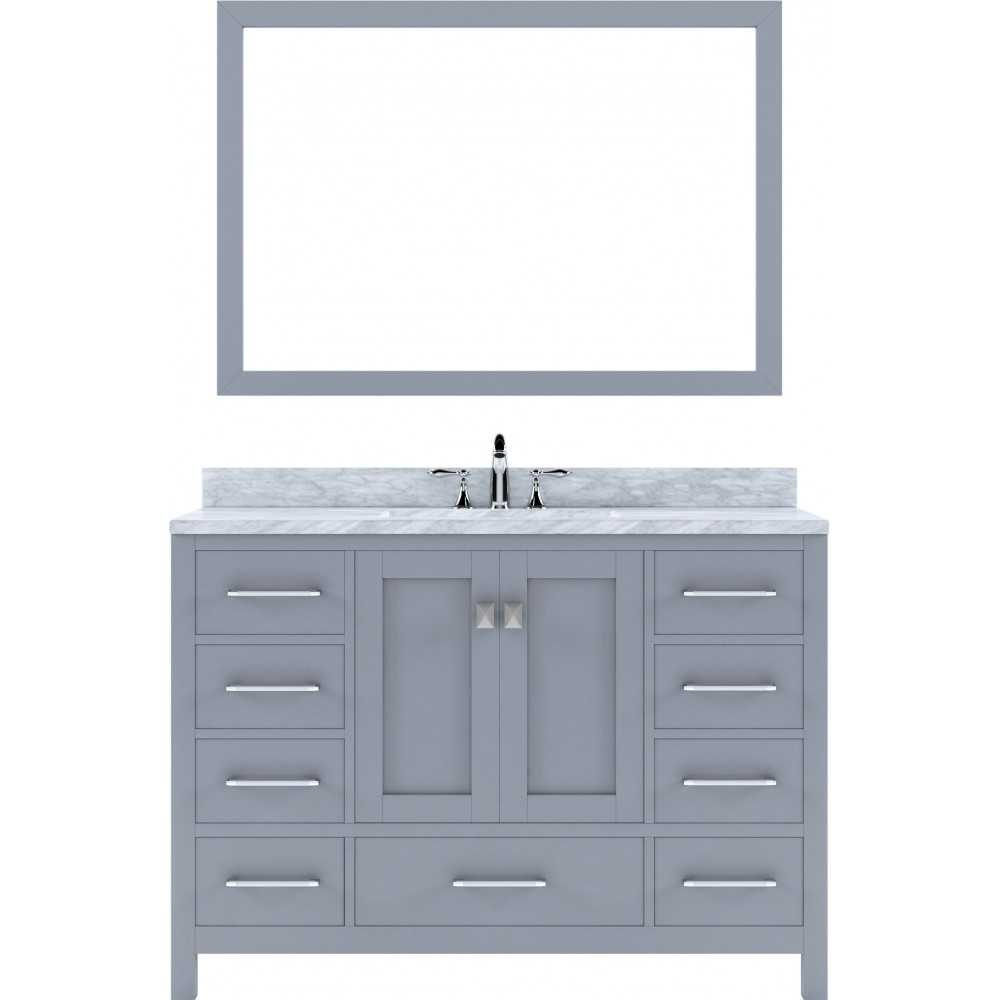 Caroline Avenue 48" Single Bath Vanity in Gray with White Marble Top and Round Sink and Matching Mirror