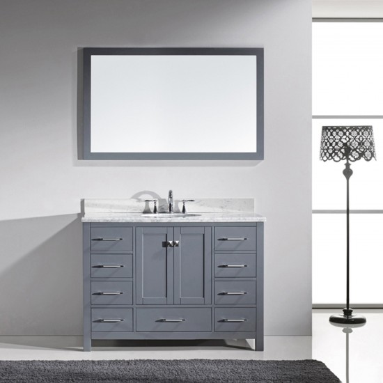 Caroline Avenue 48" Single Bath Vanity in Gray with White Marble Top and Round Sink and Matching Mirror