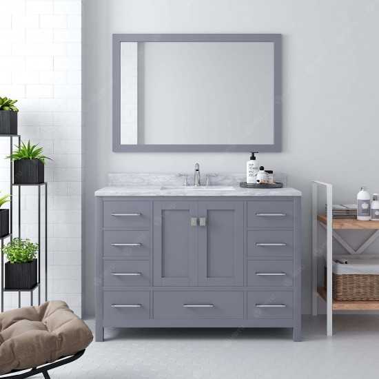 Caroline Avenue 48" Single Bath Vanity in Gray with White Marble Top and Round Sink and Matching Mirror