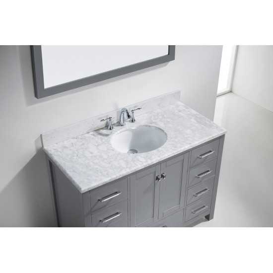 Caroline Avenue 48" Single Bath Vanity in Gray with White Marble Top and Round Sink and Matching Mirror