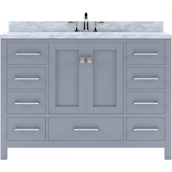 Caroline Avenue 48" Single Bath Vanity in Gray with White Marble Top and Round Sink