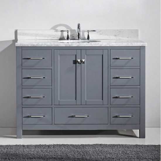 Caroline Avenue 48" Single Bath Vanity in Gray with White Marble Top and Round Sink