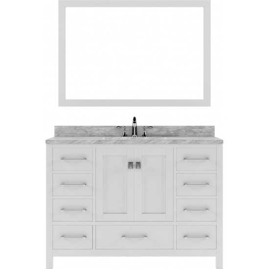 Caroline Avenue 48" Single Bath Vanity in White with White Marble Top and Round Sink and Matching Mirror