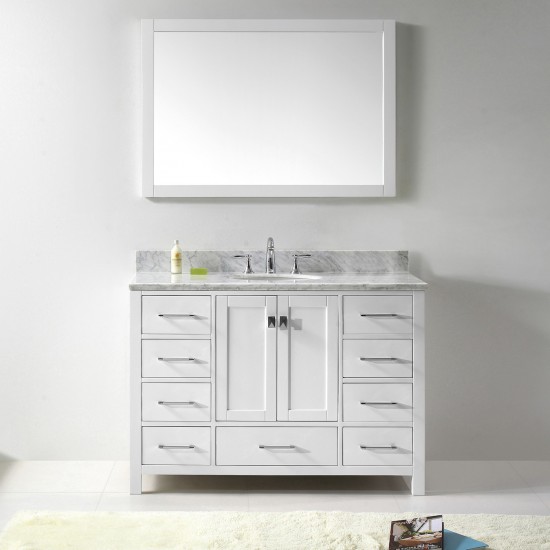 Caroline Avenue 48" Single Bath Vanity in White with White Marble Top and Round Sink and Matching Mirror