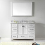 Caroline Avenue 48" Single Bath Vanity in White with White Marble Top and Round Sink with Brushed Nickel Faucet and Mirror