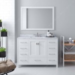 Caroline Avenue 48" Single Bath Vanity in White with White Marble Top and Round Sink with Brushed Nickel Faucet and Mirror