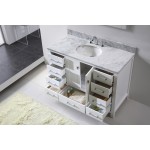 Caroline Avenue 48" Single Bath Vanity in White with White Marble Top and Round Sink with Brushed Nickel Faucet and Mirror