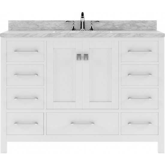 Caroline Avenue 48" Single Bath Vanity in White with White Marble Top and Round Sink