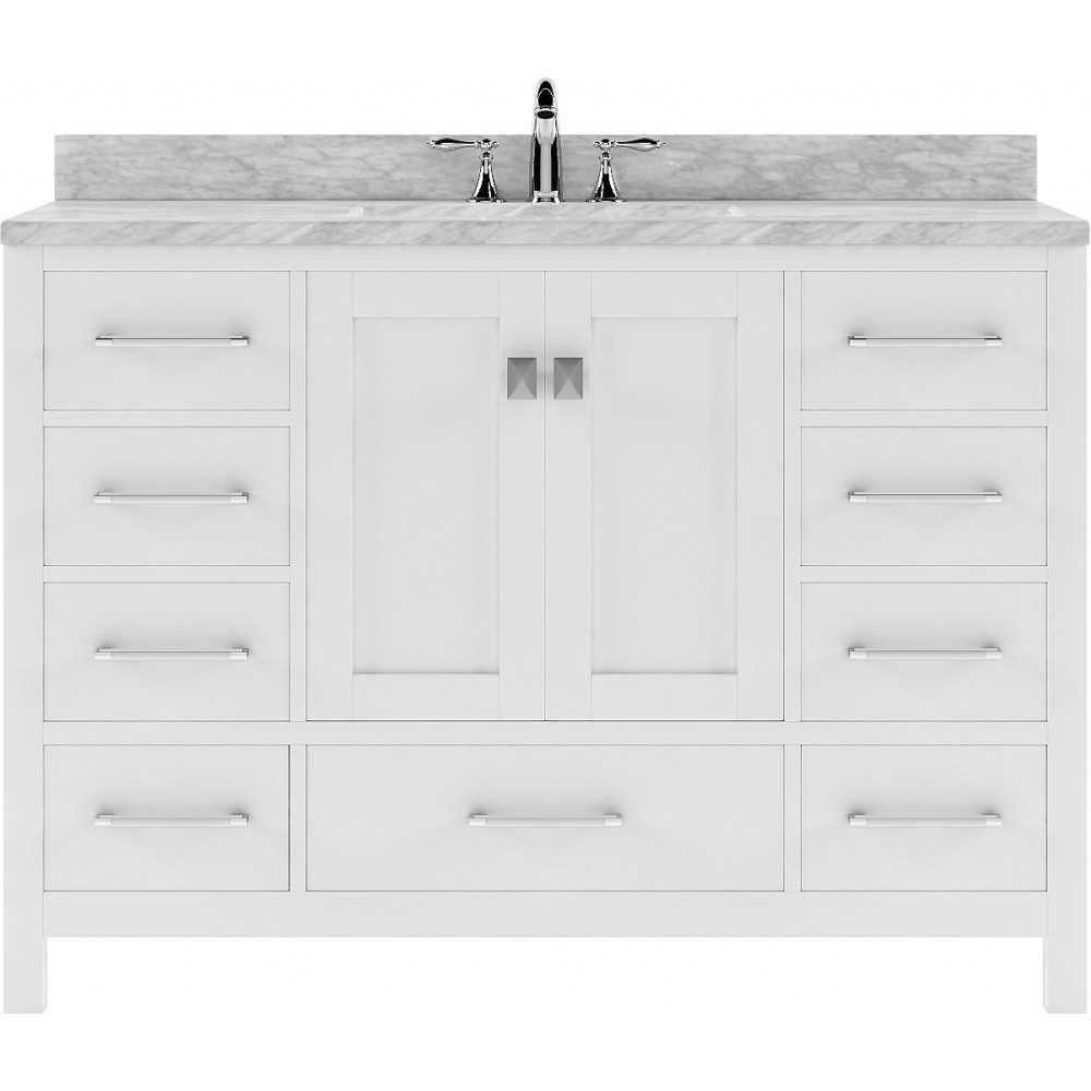 Caroline Avenue 48" Single Bath Vanity in White with White Marble Top and Round Sink