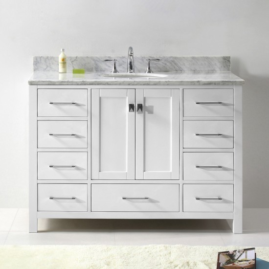 Caroline Avenue 48" Single Bath Vanity in White with White Marble Top and Round Sink