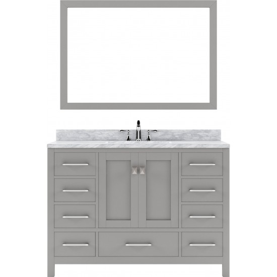 Caroline Avenue 48" Single Bath Vanity in Cashmere Gray with White Marble Top and Square Sink and Matching Mirror