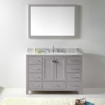 Caroline Avenue 48" Single Vanity in Cashmere Gray with White Marble Top and Square Sink with Brushed Nickel Faucet and Mirro