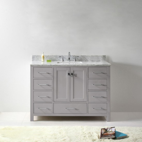 Caroline Avenue 48" Single Bath Vanity in Cashmere Gray with White Marble Top and Square Sink