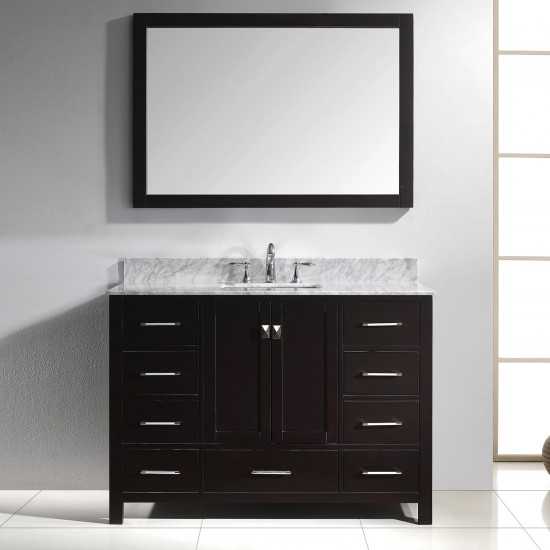 Caroline Avenue 48" Single Bath Vanity in Espresso with White Marble Top and Square Sink and Matching Mirror