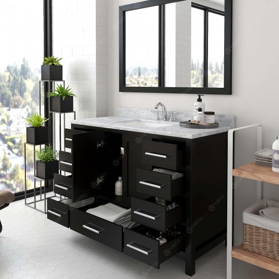 Caroline Avenue 48" Single Bath Vanity in Espresso with White Marble Top and Square Sink and Matching Mirror