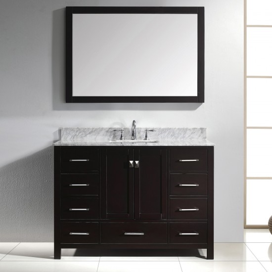 Caroline Avenue 48" Single Bath Vanity in Espresso with White Marble Top and Square Sink with Polished Chrome Faucet and Mirr