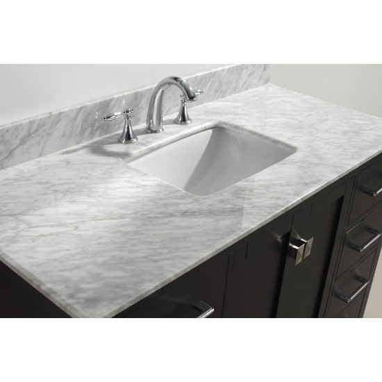 Caroline Avenue 48" Single Bath Vanity in Espresso with White Marble Top and Square Sink with Polished Chrome Faucet and Mirr