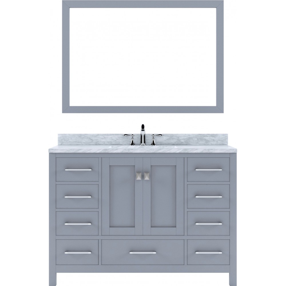 Caroline Avenue 48" Single Bath Vanity in Gray with White Marble Top and Square Sink and Matching Mirror