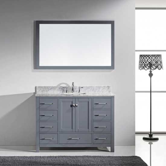 Caroline Avenue 48" Single Bath Vanity in Gray with White Marble Top and Square Sink and Matching Mirror