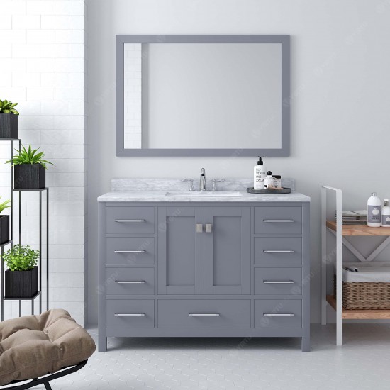 Caroline Avenue 48" Single Bath Vanity in Gray with White Marble Top and Square Sink and Matching Mirror