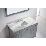 Caroline Avenue 48" Single Bath Vanity in Gray with White Marble Top and Square Sink and Matching Mirror