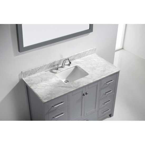 Caroline Avenue 48" Single Bath Vanity in Gray with White Marble Top and Square Sink and Matching Mirror