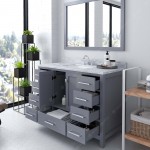 Caroline Avenue 48" Single Bath Vanity in Gray with White Marble Top and Square Sink with Polished Chrome Faucet and Mirror