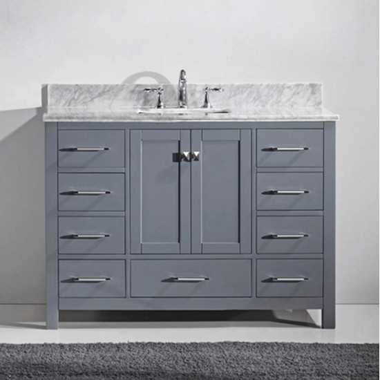 Caroline Avenue 48" Single Bath Vanity in Gray with White Marble Top and Square Sink