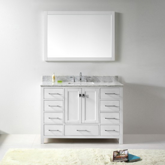 Caroline Avenue 48" Single Bath Vanity in White with White Marble Top and Square Sink and Matching Mirror