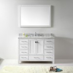 Caroline Avenue 48" Single Bath Vanity in White with White Marble Top and Square Sink with Brushed Nickel Faucet and Mirror