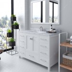 Caroline Avenue 48" Single Bath Vanity in White with White Marble Top and Square Sink with Polished Chrome Faucet and Mirror