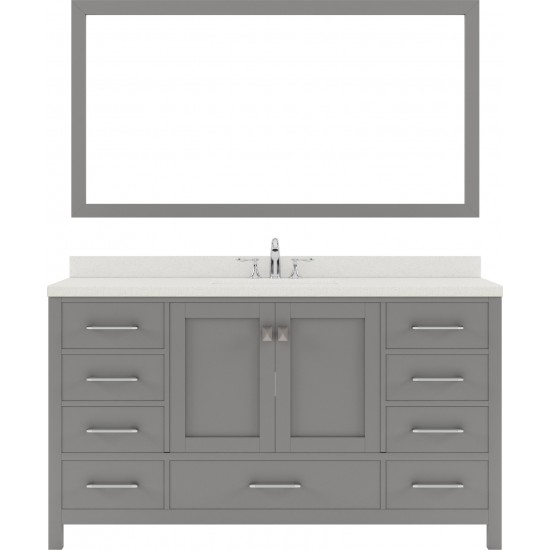 Caroline Avenue 60" Single Bath Vanity in Cashmere Gray with White Quartz Top and Round Sink and Matching Mirror