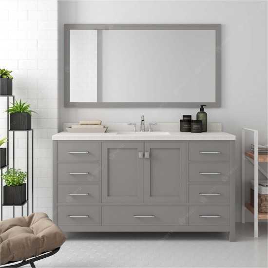 Caroline Avenue 60" Single Bath Vanity in Cashmere Gray with White Quartz Top and Round Sink and Matching Mirror