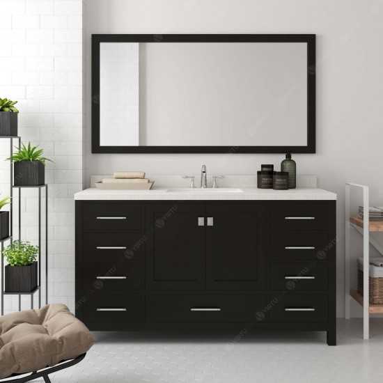 Caroline Avenue 60" Single Bath Vanity in Espresso with White Quartz Top and Round Sink and Matching Mirror