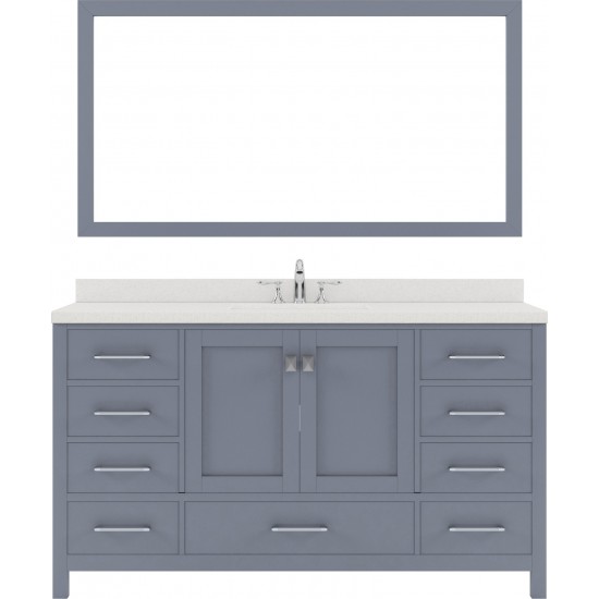 Caroline Avenue 60" Single Bath Vanity in Gray with White Quartz Top and Round Sink and Matching Mirror