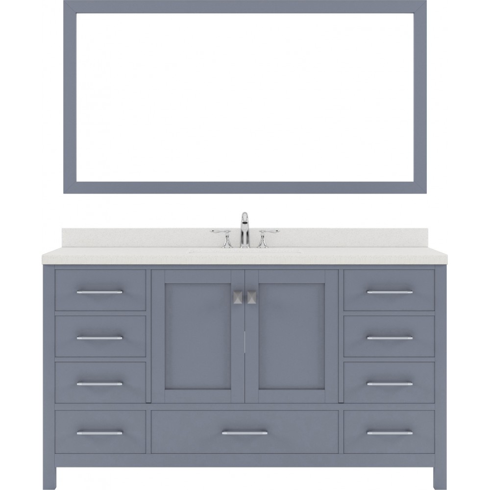 Caroline Avenue 60" Single Bath Vanity in Gray with White Quartz Top and Round Sink and Matching Mirror