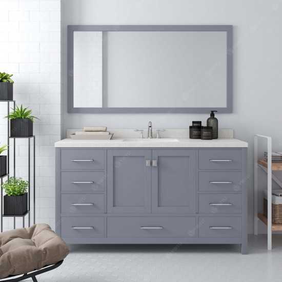 Caroline Avenue 60" Single Bath Vanity in Gray with White Quartz Top and Round Sink and Matching Mirror