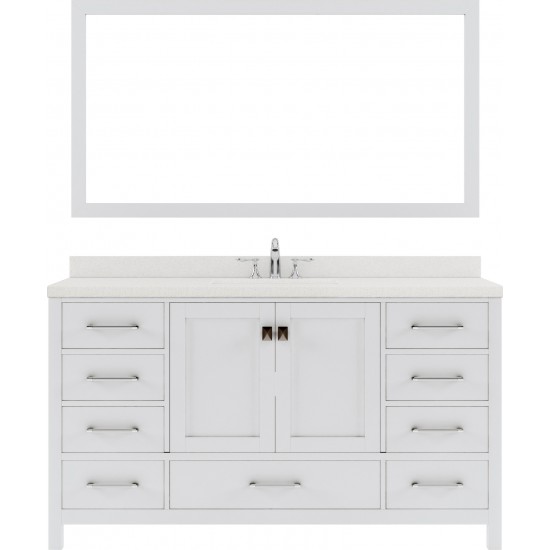 Caroline Avenue 60" Single Bath Vanity in White with White Quartz Top and Round Sink and Matching Mirror