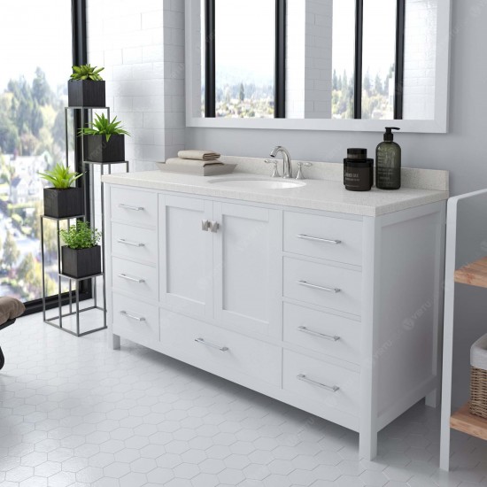 Caroline Avenue 60" Single Bath Vanity in White with White Quartz Top and Round Sink and Matching Mirror