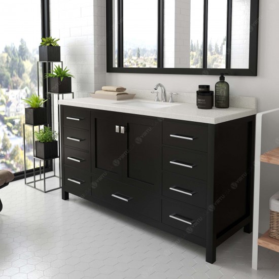 Caroline Avenue 60" Single Bath Vanity in Espresso with White Quartz Top and Square Sink and Matching Mirror