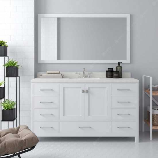 Caroline Avenue 60" Single Bath Vanity in White with White Quartz Top and Square Sink and Matching Mirror