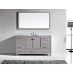 Caroline Avenue 60" Single Bath Vanity in Cashmere Gray with White Marble Top and Round Sink and Matching Mirror