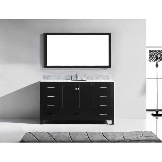 Caroline Avenue 60" Single Bath Vanity in Espresso with White Marble Top and Round Sink and Matching Mirror