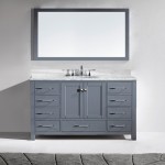 Caroline Avenue 60" Single Bath Vanity in Gray with White Marble Top and Round Sink and Matching Mirror